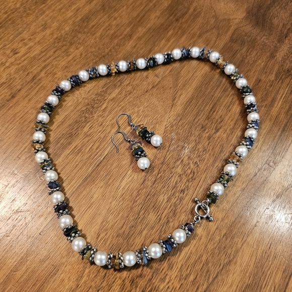 Jewelry - Beaded mixed faux pearl multicolored necklace and fish hook earrings set